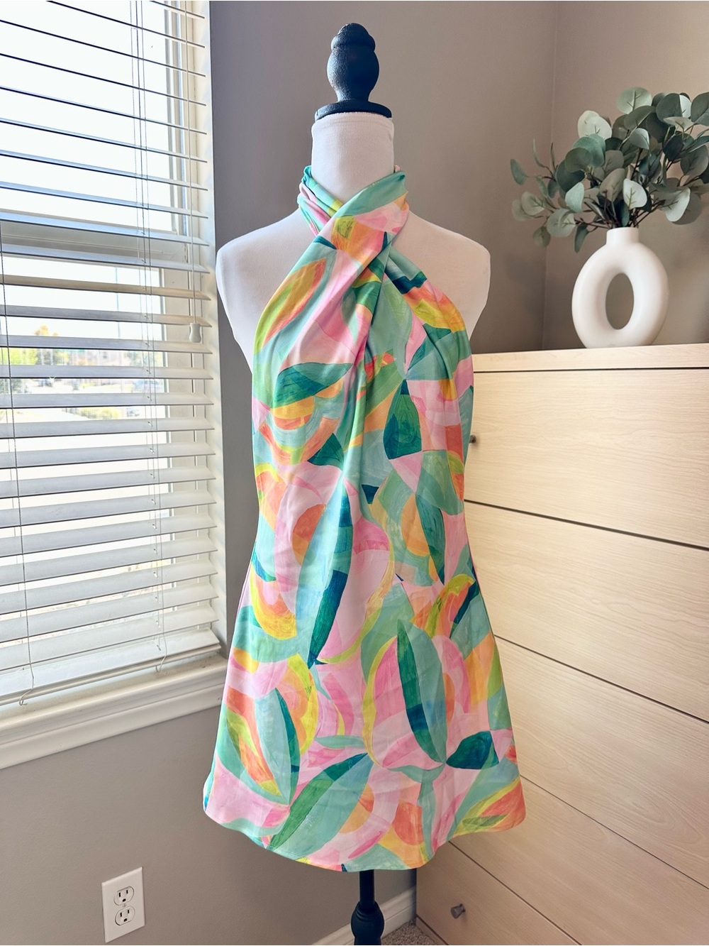 Show Me Your MuMu Multicolor Pastel Leaf Halter Mini Dress